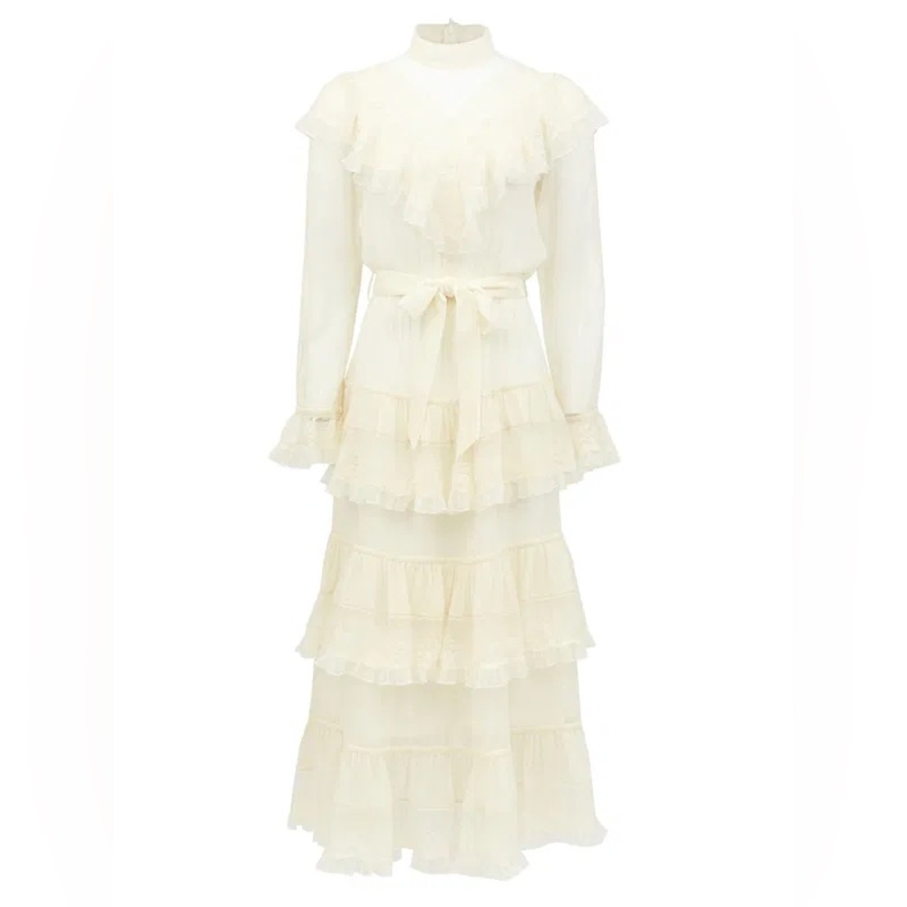 Zimmermann Glassy Ruffled Tiered Silk-Chiffon Midi Dress